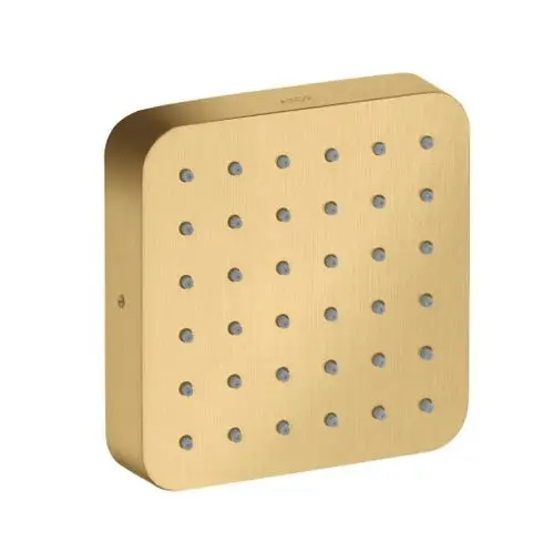 Brausemodul in quadratischer Form mit gebürsteter Gold-Oberfläche und grauen Düsen, gefertigt von AXOR.